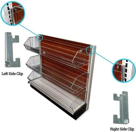 GONDOLA ACCESSORIES OPEN END BASKET CLIP IN CHROME - PAIR OF LEFT AND RIGHT